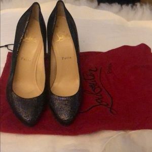 Christian Louboutin sparkle black pumps Sz 38 1/2